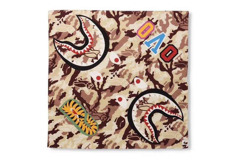BAPE x OVO Woodland Camo Shark Bandana Beige