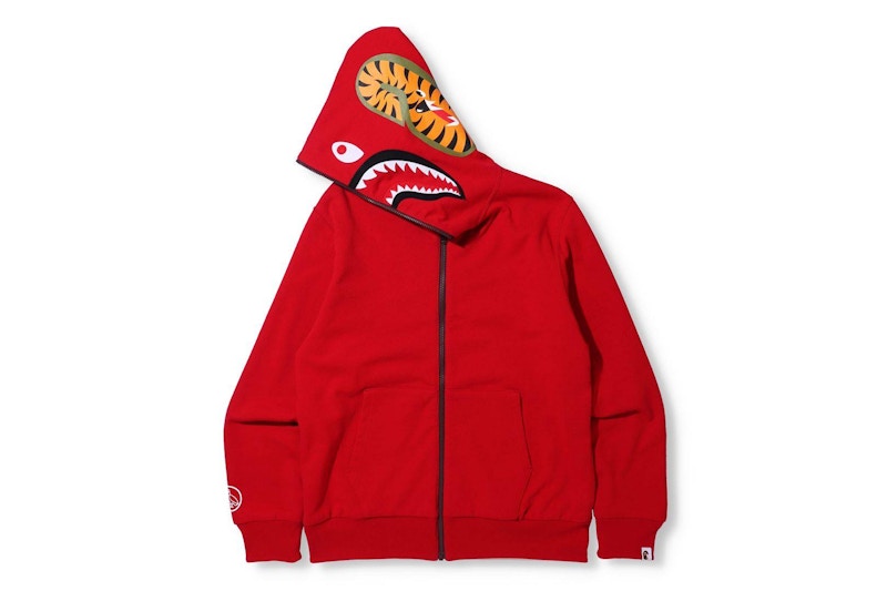 BAPE x OVO Woodland Camo Shark Reversible Full Zip Hoodie Red