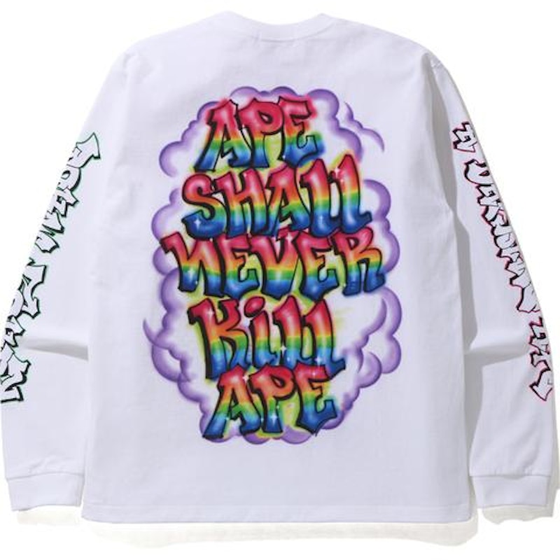 BAPE x READYMADE Spray Wide L/S Tee White