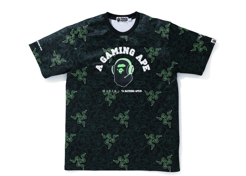 BAPE x Razer A Bathing Ape Neon Camo Team Tee Green