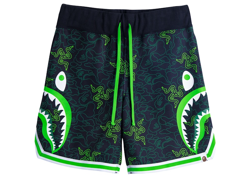 BAPE x Razer Neon Camo Basketball Sweat Shorts Black Green