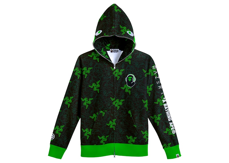 BAPE x Razer Neon Camo Shark Full Zip Hoodie Black Green