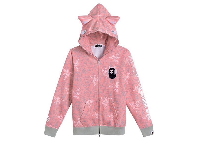 BAPE x Razer Neon Camo Shark Full Zip Hoodie Pink