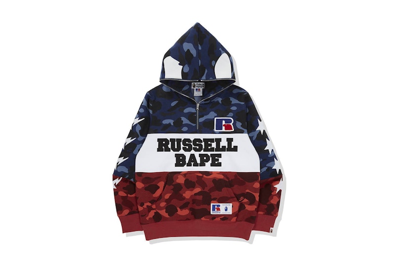 BAPE x Russell Color Camo Ape Half Zip Pullover Hoodie Red/White/Blue