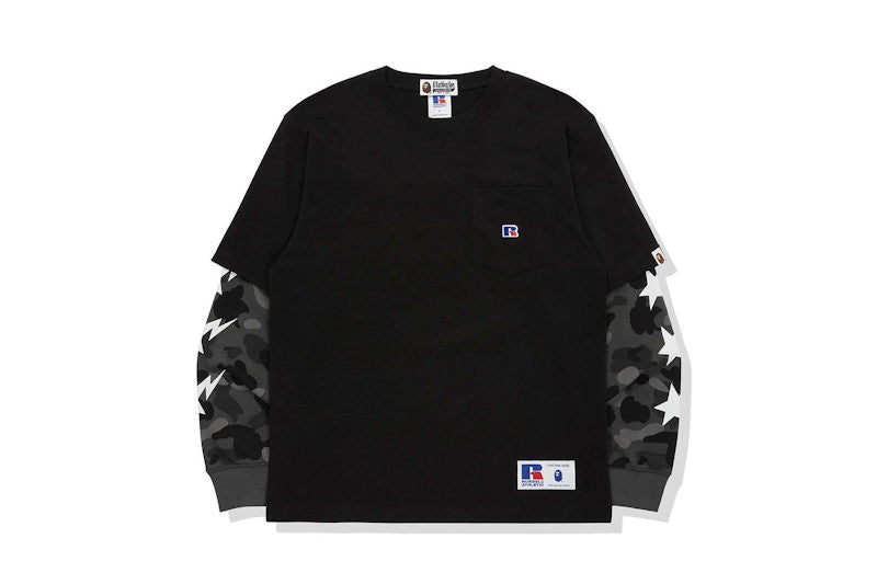 BAPE x Russell Color Camo College Layered L/S Tee Black