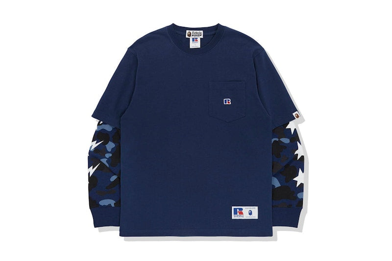 BAPE x Russell Color Camo College Layered L/S Tee Blue