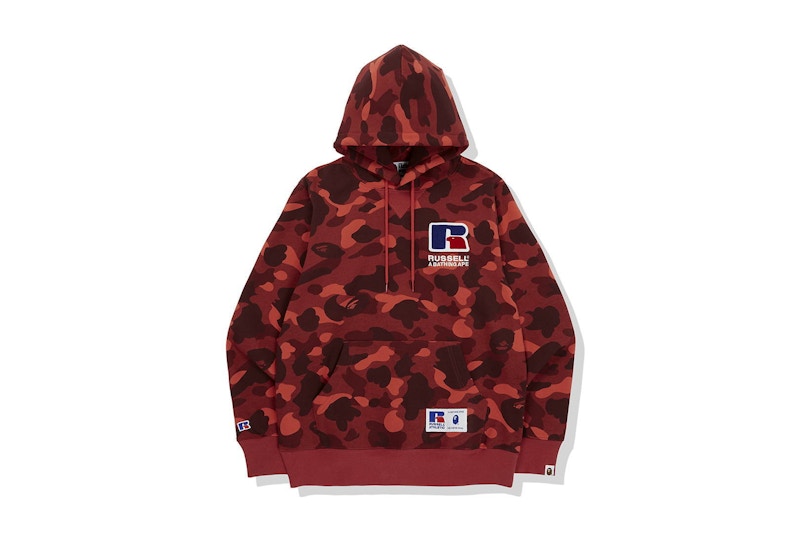 BAPE x Russell Color Camo College Pullover Hoodie Red