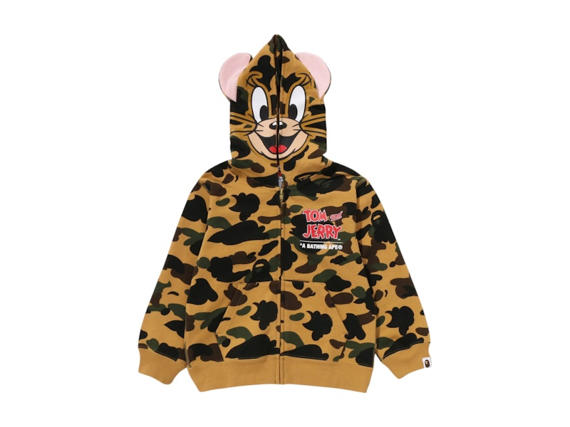 BAPE x Tom And Jerry Kids 85th Jerry 1st Camo Zip Hoodie Yellow