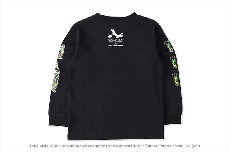 BAPE x Tom and Jerry Footprints Kids L/S Tee Black