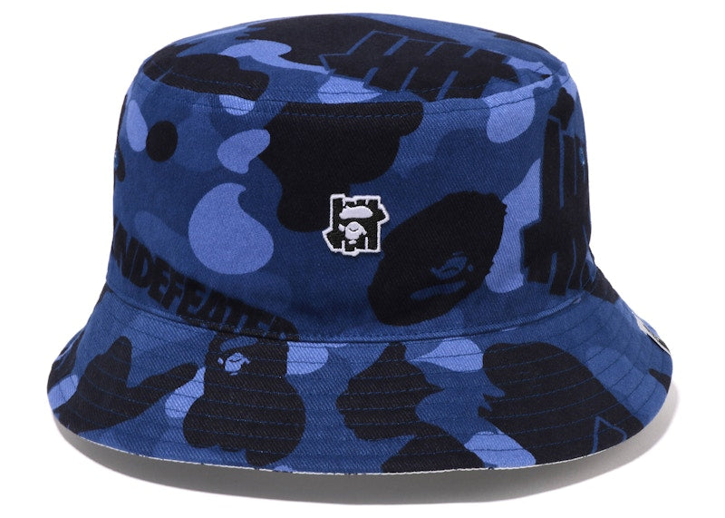 BAPE x Undefeated Color Camo Flannel Bucket Hat Navy
