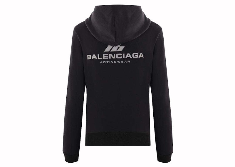 Balenciaga Activewear Jersey Full-Zip Hoodie Black
