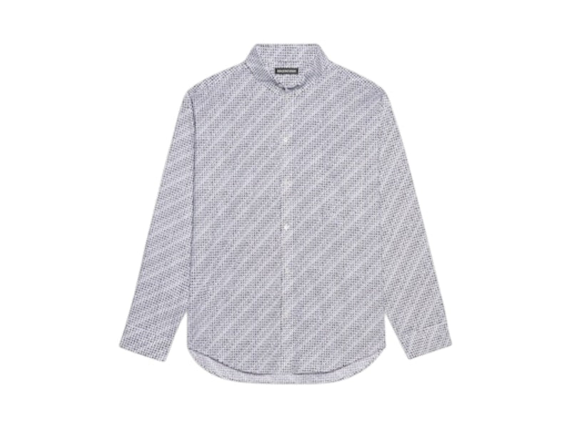 Balenciaga All Over Logo Print Button Up Long Sleeve T-shirt Black/White