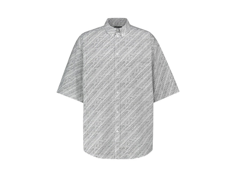 Balenciaga All Over Logo Print Button Up Short Sleeve T-shirt Black/White