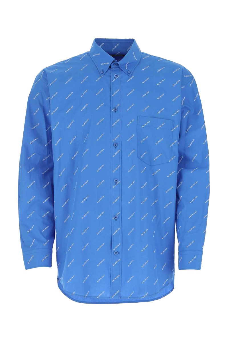 Balenciaga All Over Logo Shirt Blue White