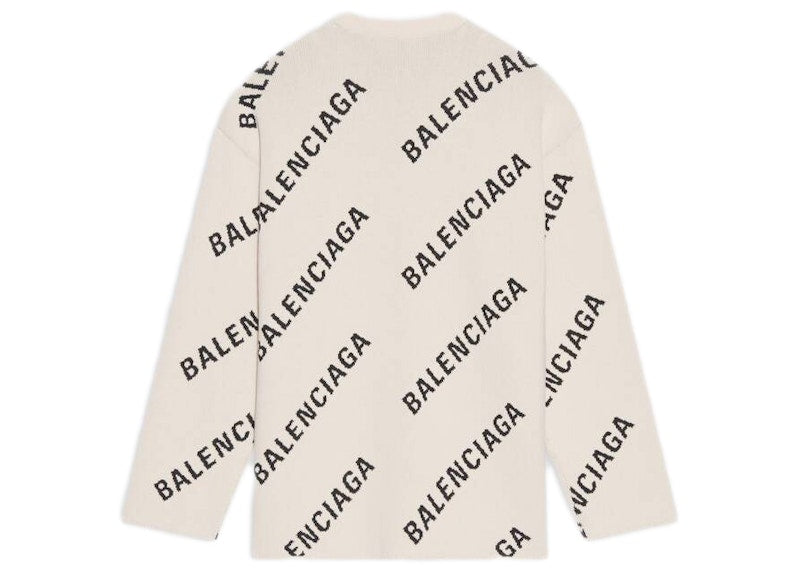 Balenciaga Allover Logo Crewneck White