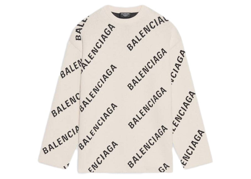 Balenciaga Allover Logo Crewneck White