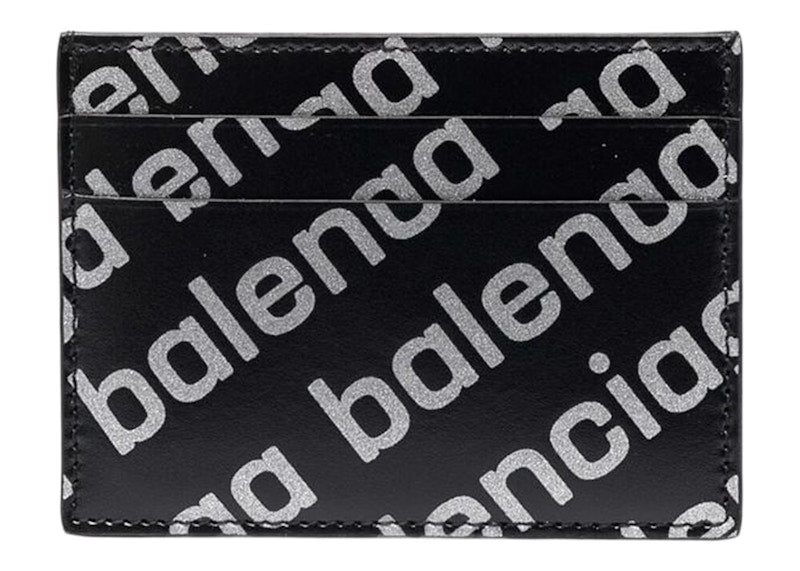 Balenciaga Allover Logo Print Cardholder Black/Silver-tone