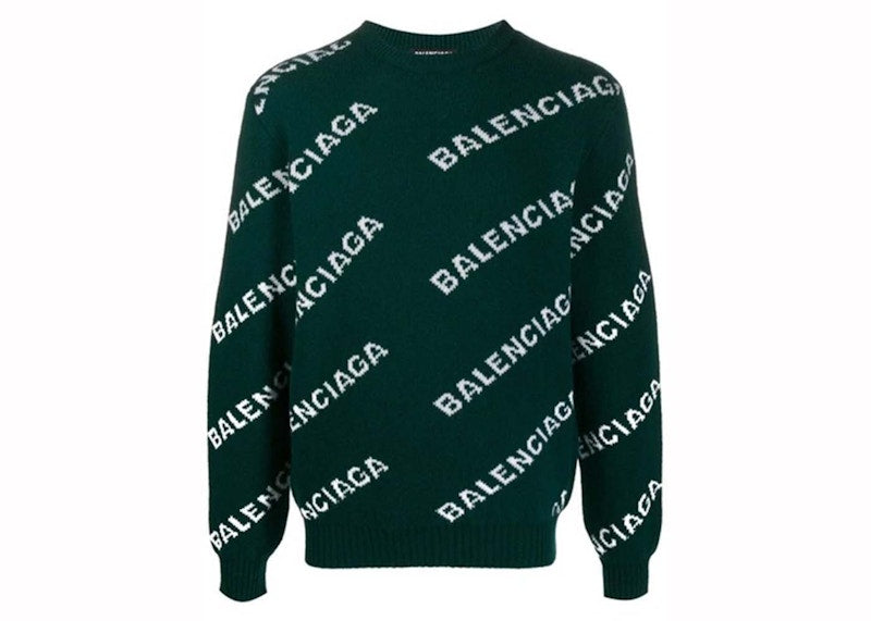 Balenciaga Allover Logo Wool Sweater Green