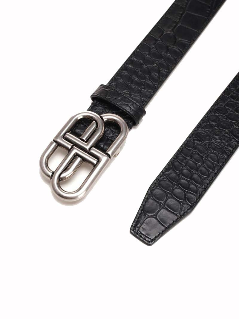 Balenciaga BB Embossed Crocodile Belt Black