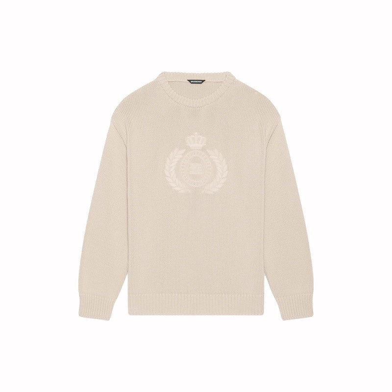 Balenciaga BB Laurel Crown Logo Crewneck Knitted Sweater Beige
