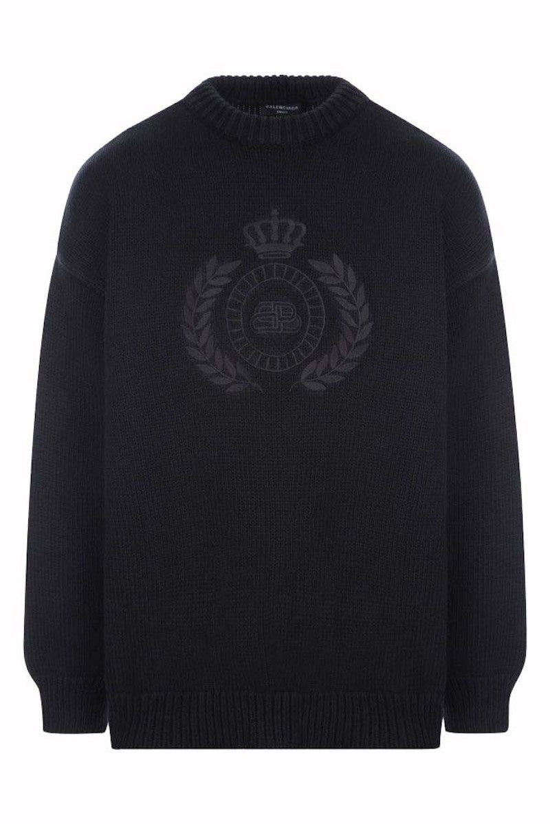 Balenciaga BB Laurel Crown Logo Crewneck Knitted Sweater Black