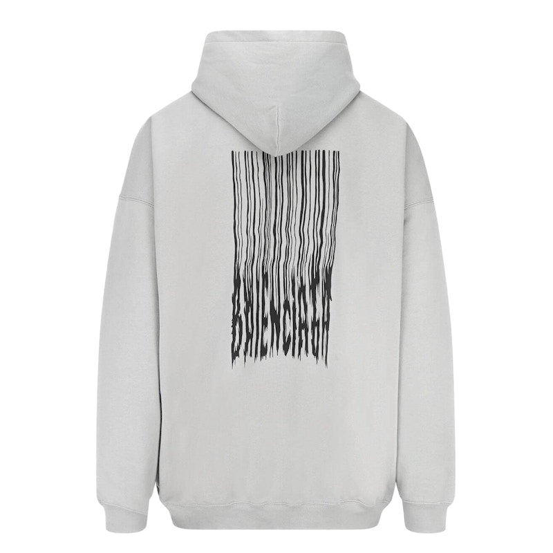 Balenciaga Barcode Logo Fleece Boxy Hoodie Grey