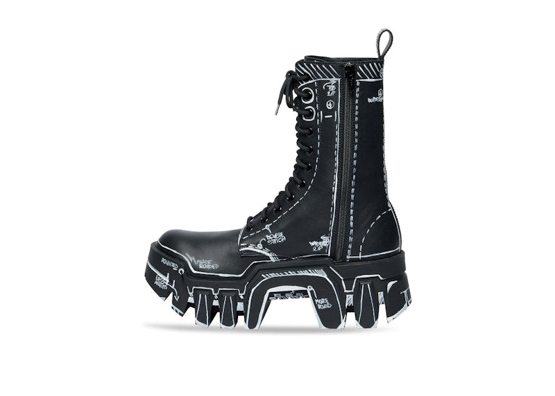 Balenciaga Bulldozer Laceup Boot Black Outline Calfskin