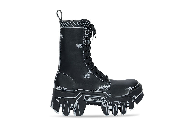 Balenciaga Bulldozer Laceup Boot Black Outline Calfskin