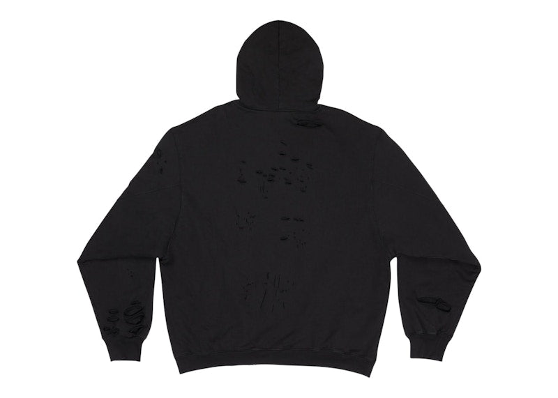 Balenciaga Caps Destroyed Oversize Fit Hoodie Black/Black