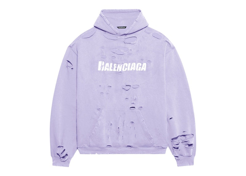 Balenciaga Caps Destroyed Oversize Fit Hoodie Light Purple/White