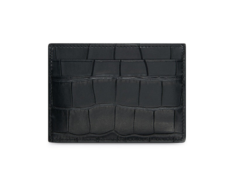 Balenciaga Cash Card Holder Crocodile Embossed Black