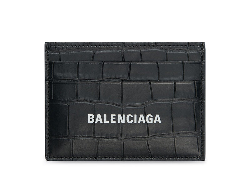 Balenciaga Cash Card Holder Crocodile Embossed Black