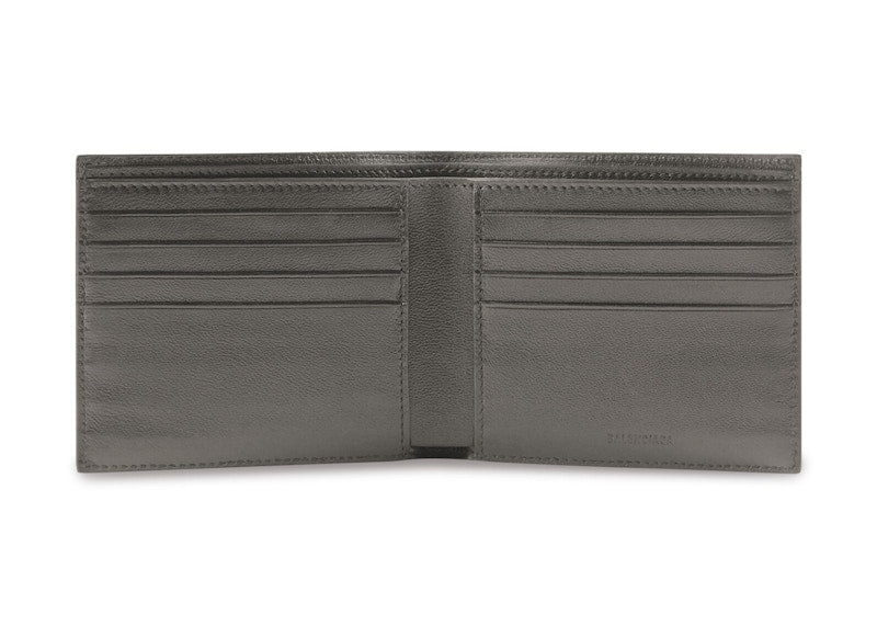 Balenciaga Cash Square (8 Card Slot 2 Bill Compartments) Folded Wallet Dark Grey/Black