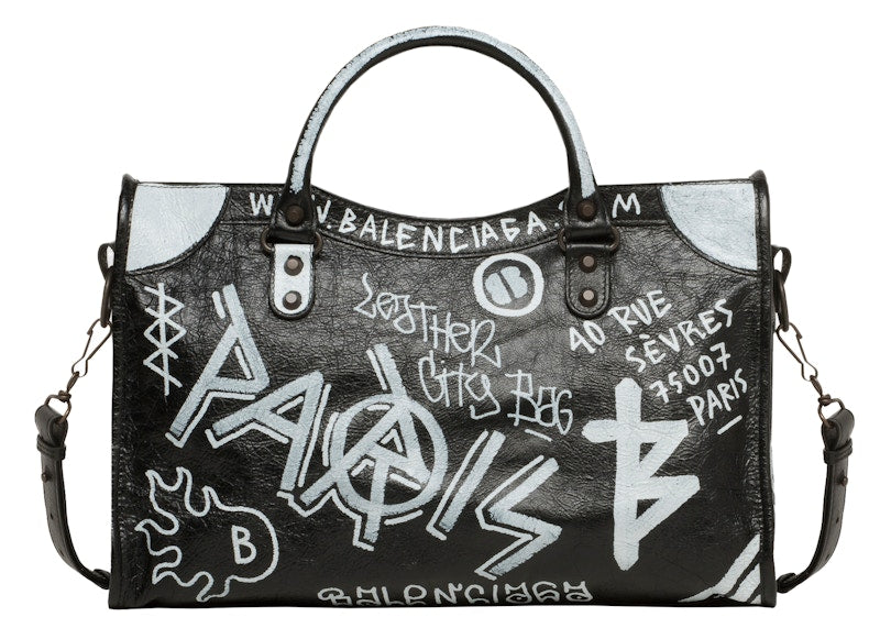 Balenciaga Classic City Graffiti Medium Black/White