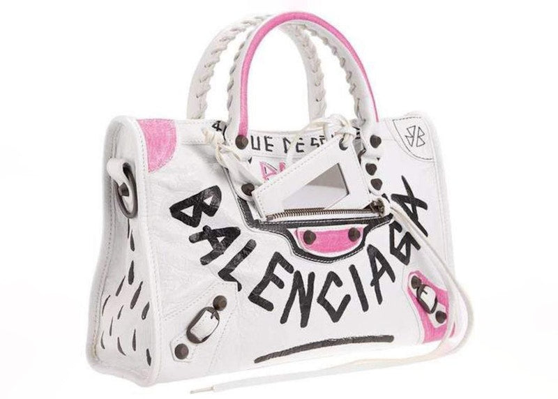 Balenciaga Classic City Graffiti Shoulder Bag White