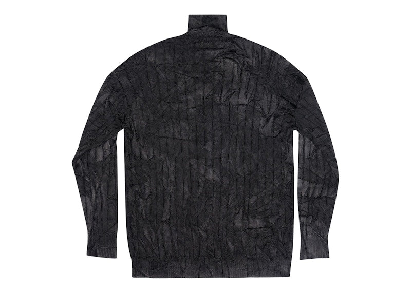 Balenciaga Creased Oversized Silk Rib Knit Turtleneck Black