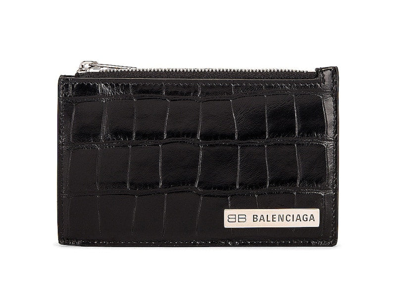 Balenciaga Croc Embossed (5 Card Slot) Coin Card Holder Black