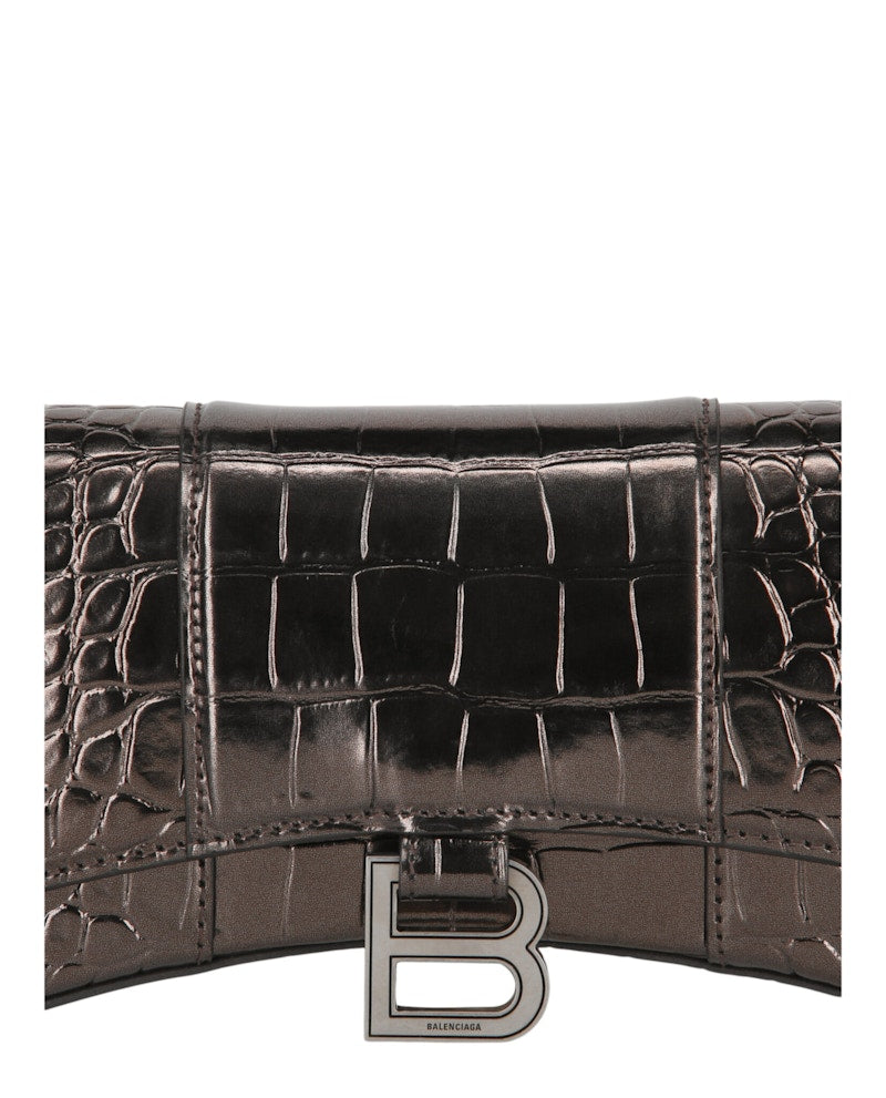 Balenciaga Croc Embossed Hourglass Wallet On Chain Bronze