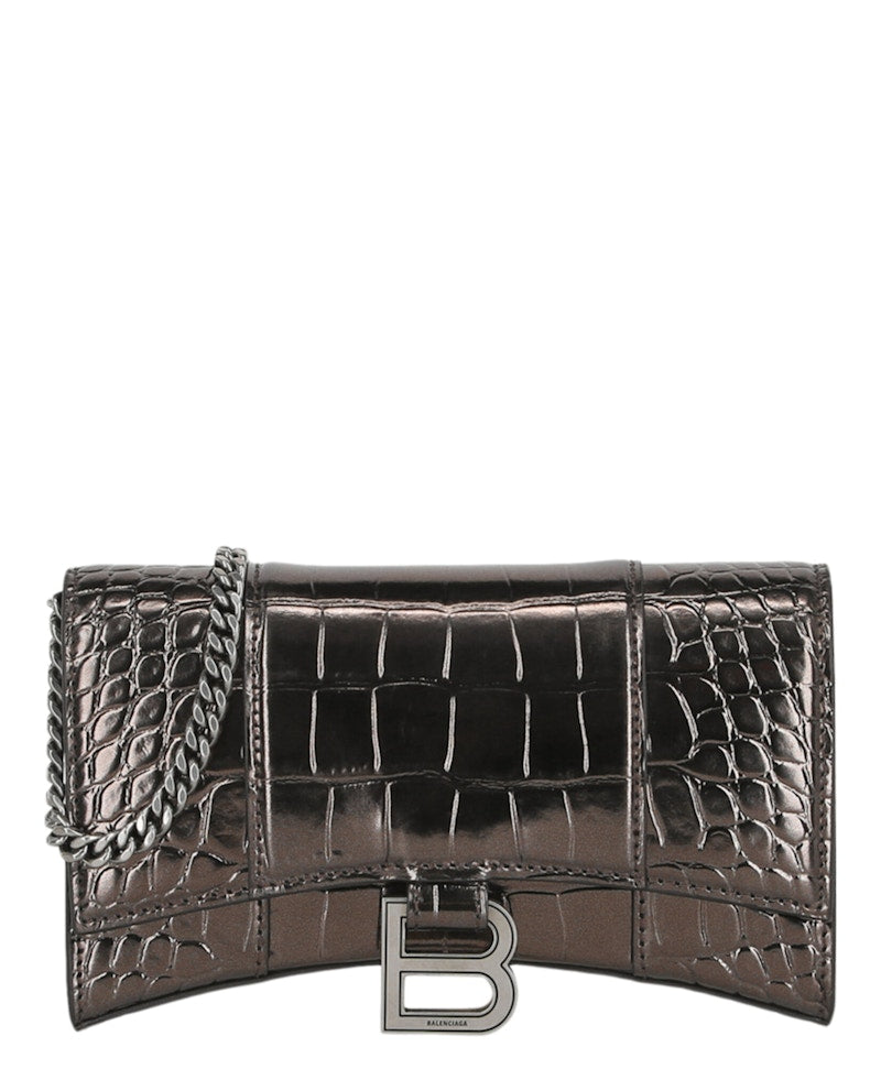 Balenciaga Croc Embossed Hourglass Wallet On Chain Bronze