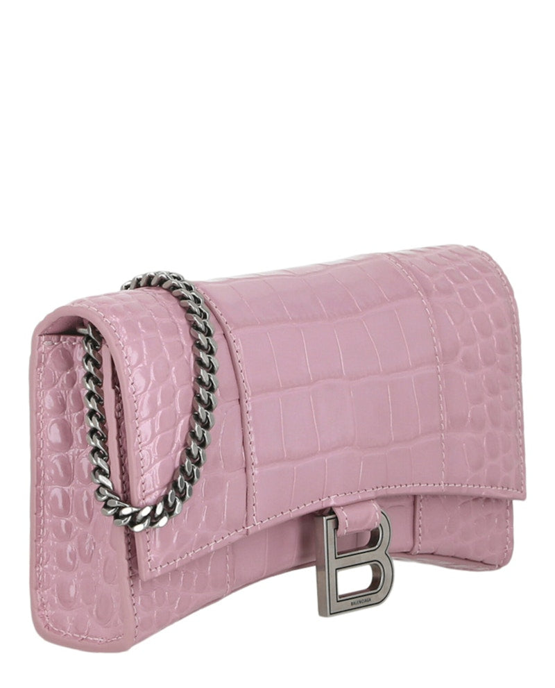 Balenciaga Croc Embossed Hourglass Wallet On Chain Pink
