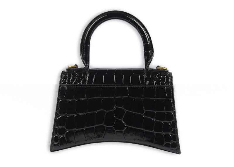 Balenciaga Crocodile Embossed Hourglass Top Handle XS Black