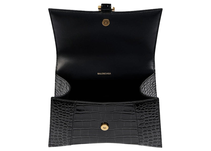 Balenciaga Crocodile Embossed Hourglass Top Handle XS Black