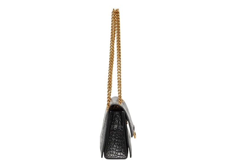 Balenciaga Crush Chain Shoulder Bag Small Crocodile Embossed Black