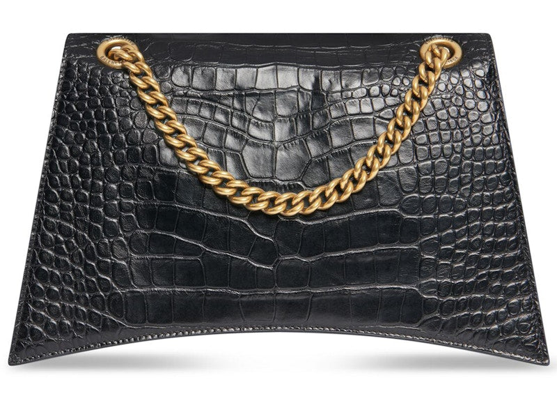Balenciaga Crush Crocodile Medium Chain Bag Black