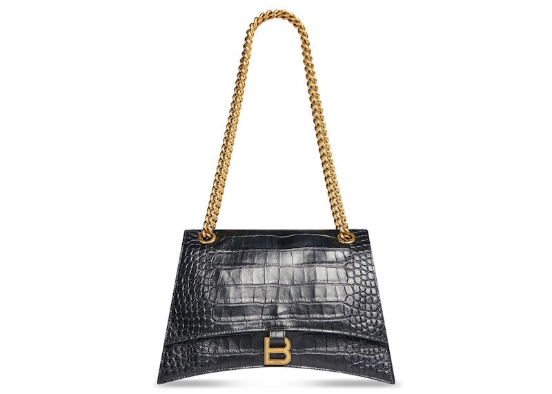 Balenciaga Crush Crocodile Medium Chain Bag Black