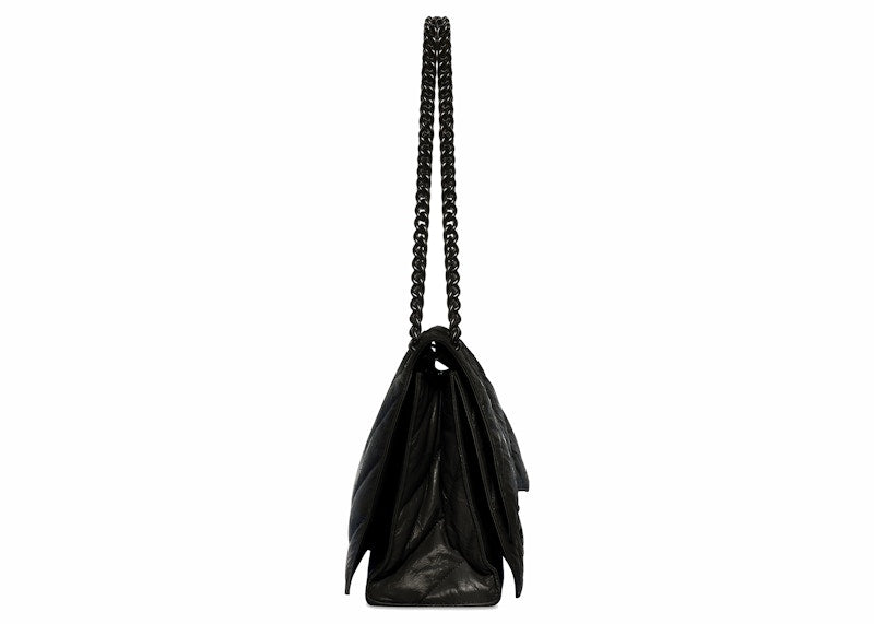 Balenciaga Crush Medium Chain Quilted Bag Black