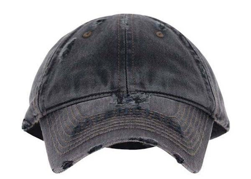 Balenciaga Distressed Denim Cap Charcoal