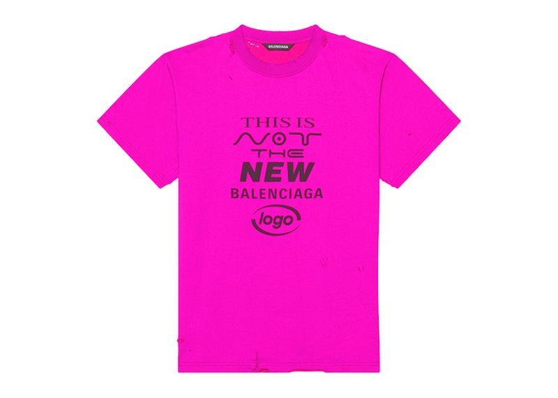 Balenciaga Distressed Small Fit This Is Not Logo T-Shirt Pink Black