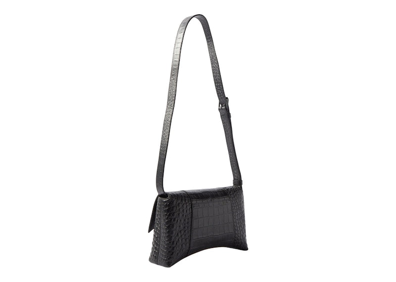 Balenciaga Downtown Shoulder Bag XS Crocodile Embossed Black/Black