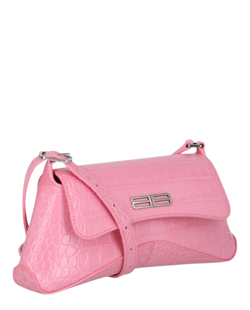 Balenciaga Embossed Croc Shoulder Bag Pink